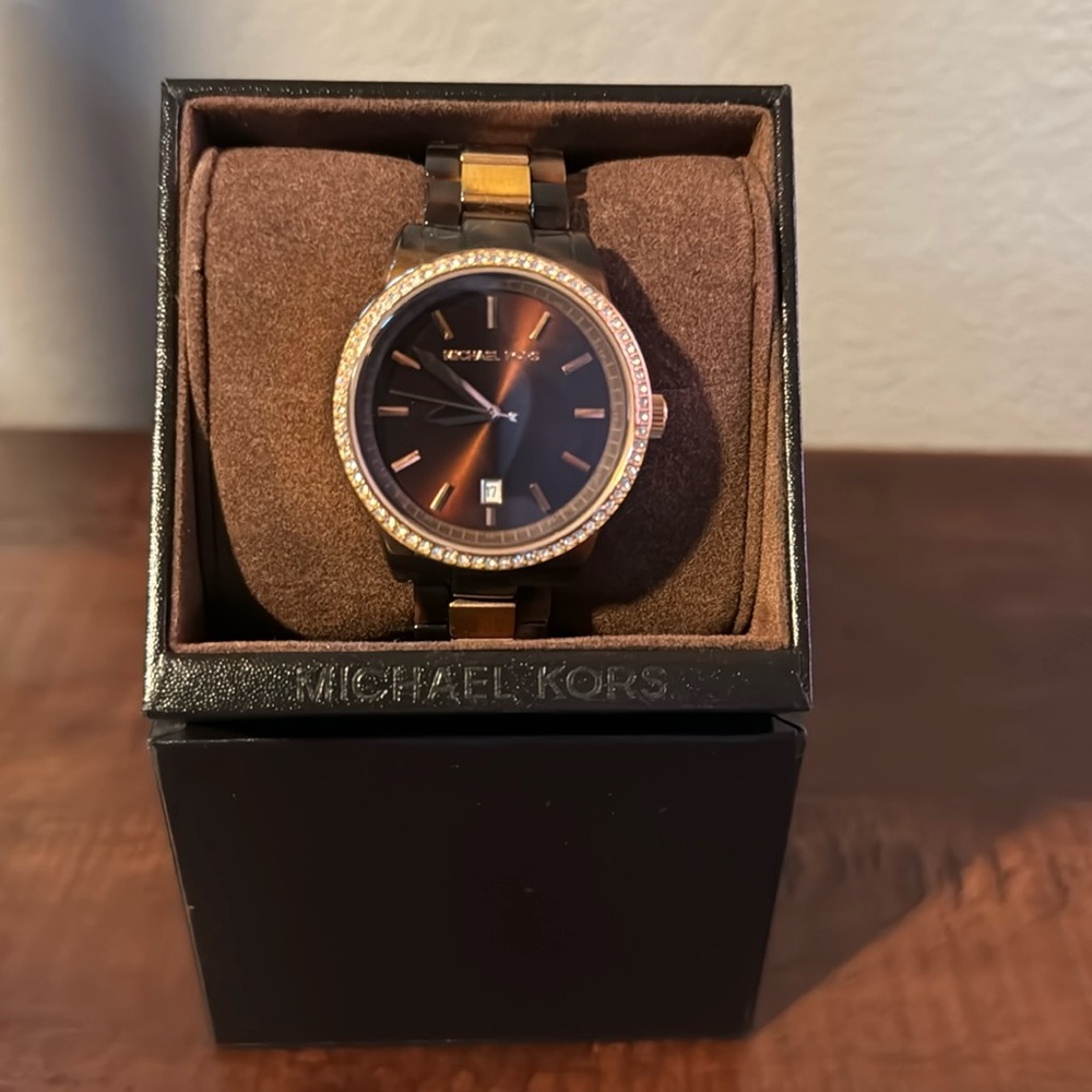 Michael Kors tortoise shell and rose gold watch